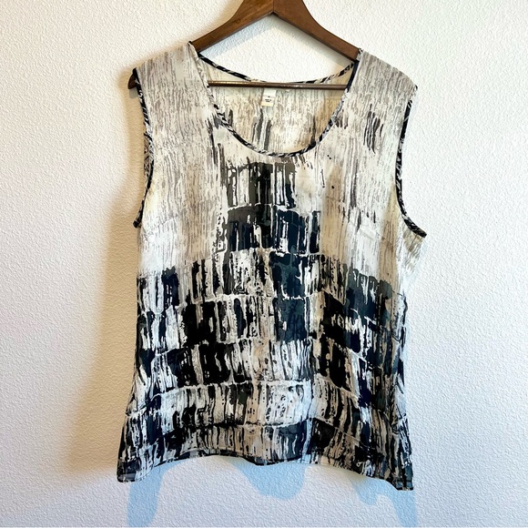 Kenneth Cole Tops - Vintage Kenneth Cole Silk Blouse 12 Sleeveless Sheer Abstract Print Y2K Chic